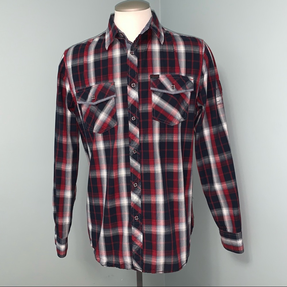 POINT ZERO Men’s size large plaid button down long sleeve shirt rodeo